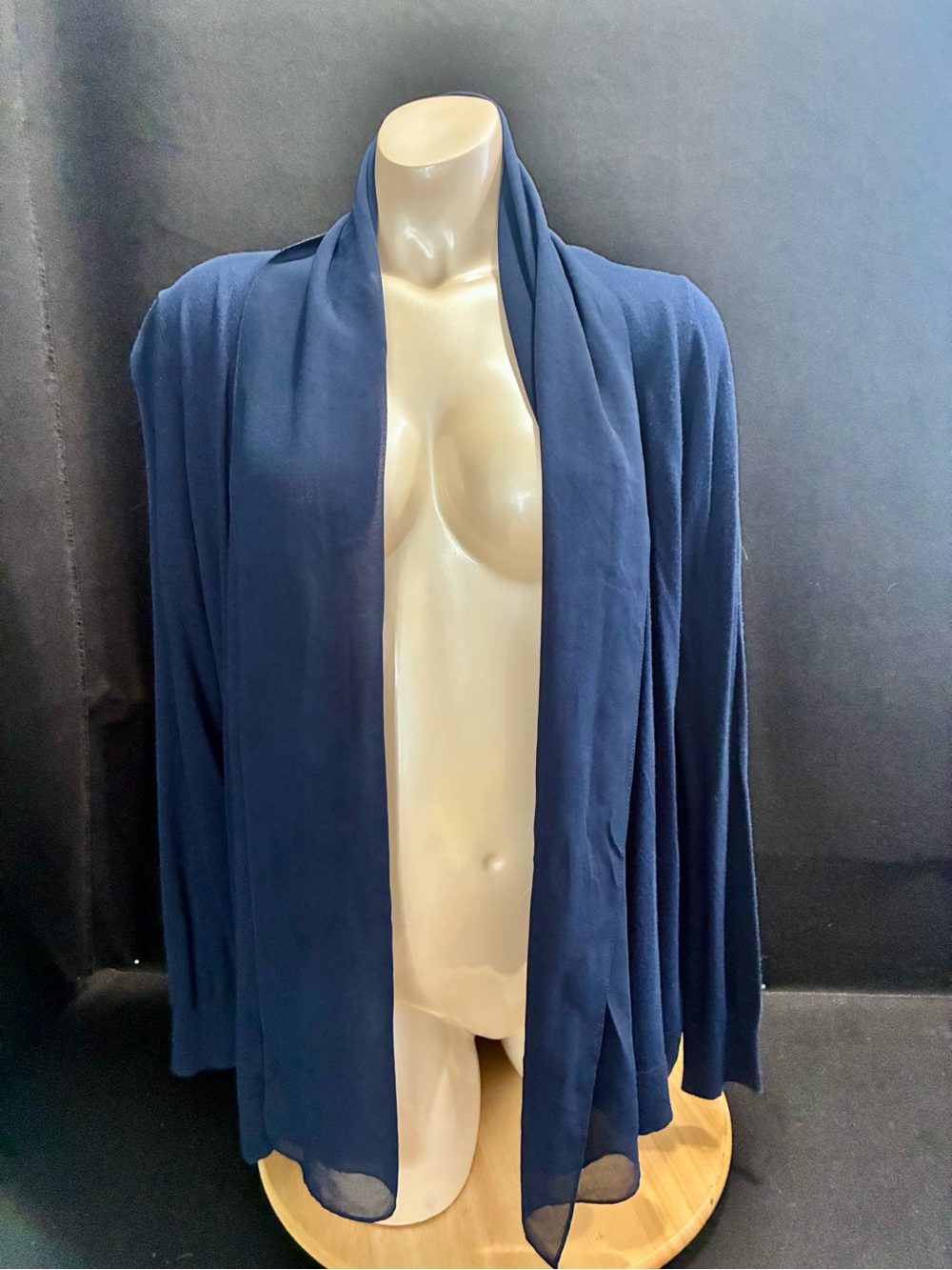 Ralph Lauren M Navy Open Front Draped Cardigan Cotton Modal Blend Sheer Lapel